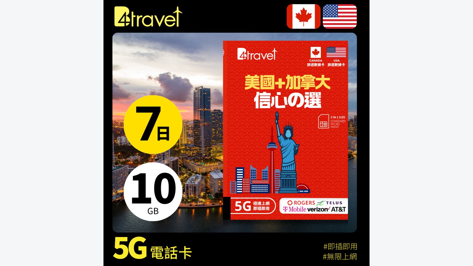 B4travel 美國+加拿大7日上網卡特價HK$148 優惠圖片