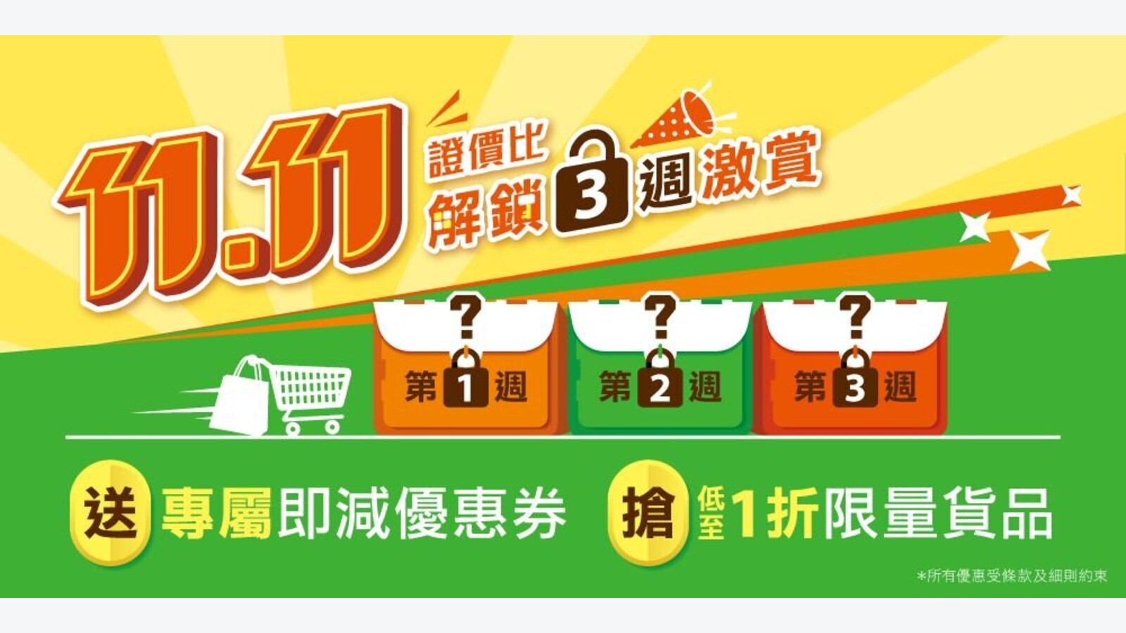 Pricerite實惠雙11首週:滿$1,111送$111券、$1換購及1折貨品 優惠圖片