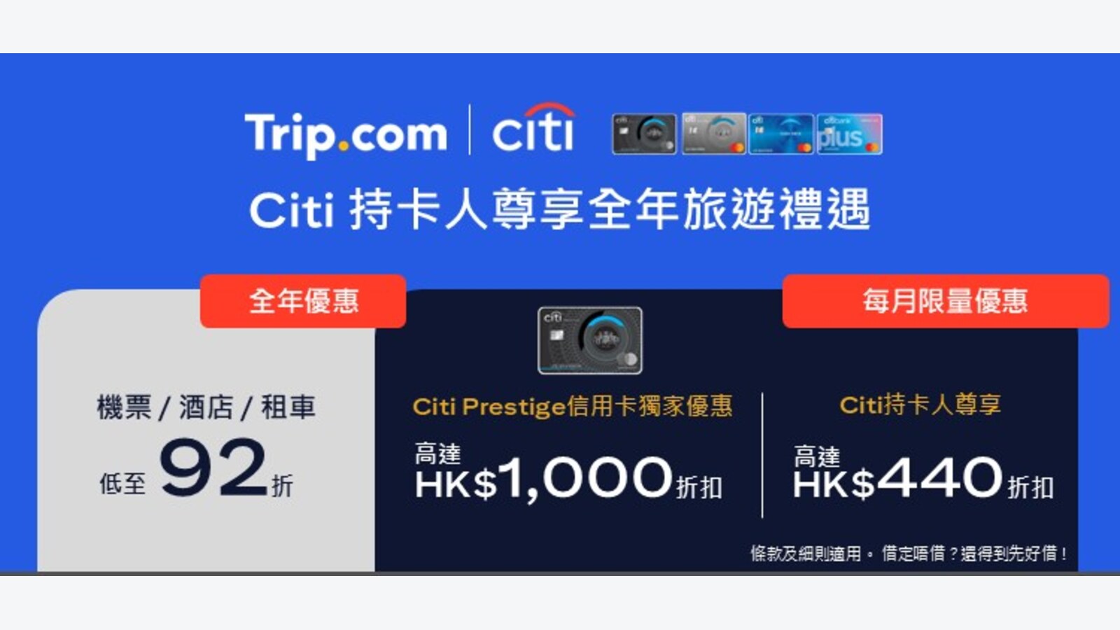 Trip.com Citi Prestige訂預付酒店滿HK$2,500減HK$500 優惠圖片